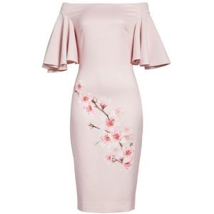 Ted Baker Calinda Off the Shoulder Pink Cherry Blossom Dress